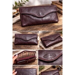 John Weitz Leather Clutch Wallet Brown Vintage Top Grain Cowhide Slim Minimalist